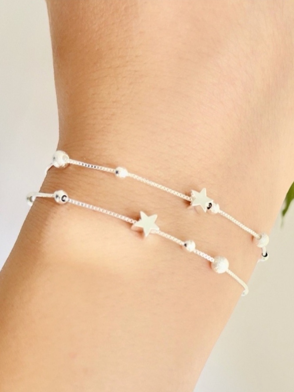 925 Sterling Silver Star Double Strand Bracelet